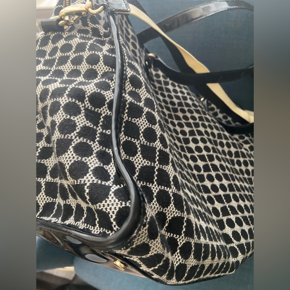 Kate Spade Noel Print Duffel Weekender Travel/Carry-On Bag Black & Cream w Green - Picture 7 of 16